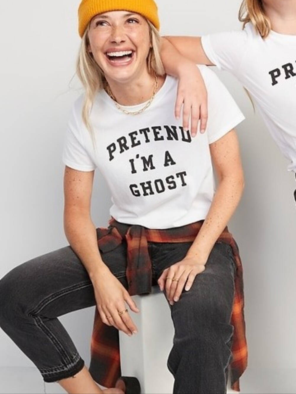 Pretend I'm a Ghost Graphic Tee - White with Black Print